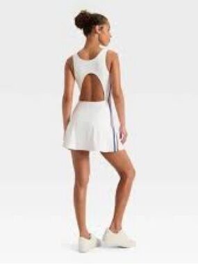 JoyLab White Open-Back Athletic Dress with Navy Side Stripe